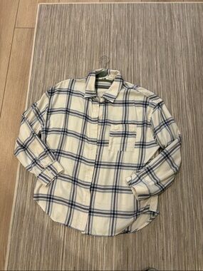 Z Supply Cream and Navy Plaid Button-Up Shirt